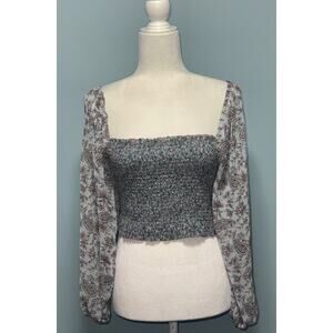 American Eagle Womens XS Smocked Blouse Paisley Romantic Feminine Dainty Sheer